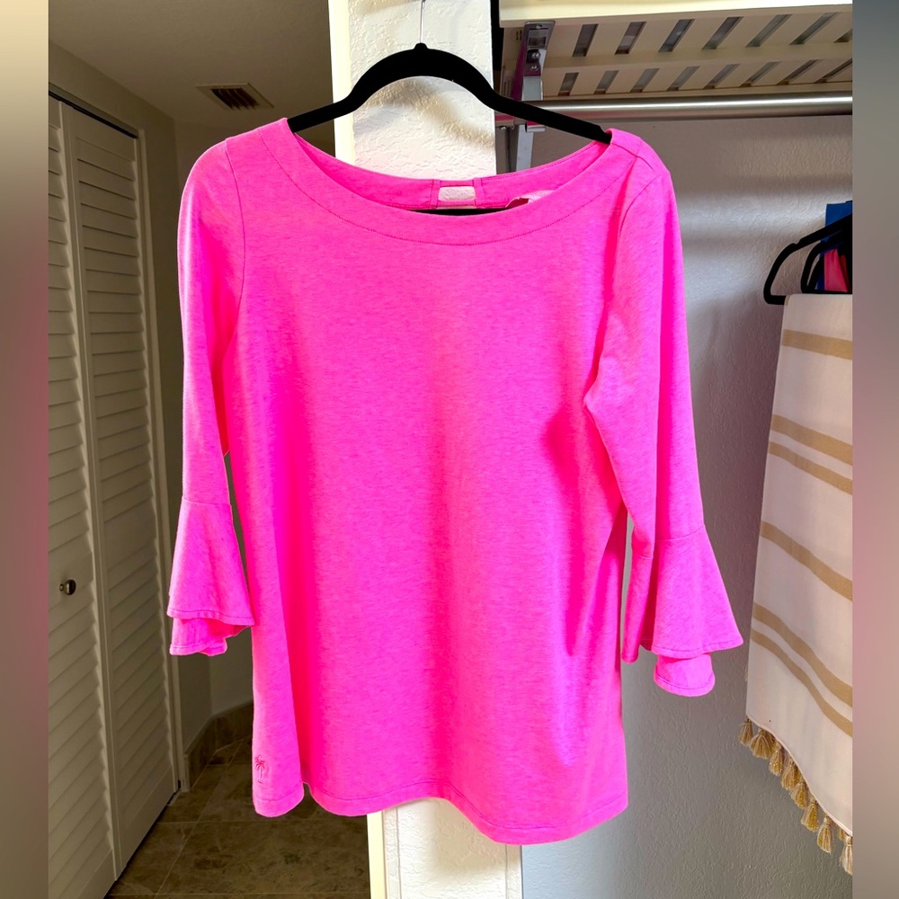 Lilly Pulitzer Hot Pink Flared Sleeve Blouse